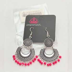 Paparazzi Silver Earrings with Pink Accents